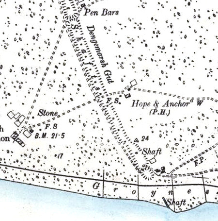 Map showing the location of Hope & Anchor c1900