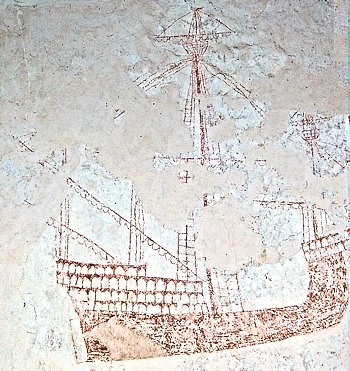 Painting of Ship on inside wall