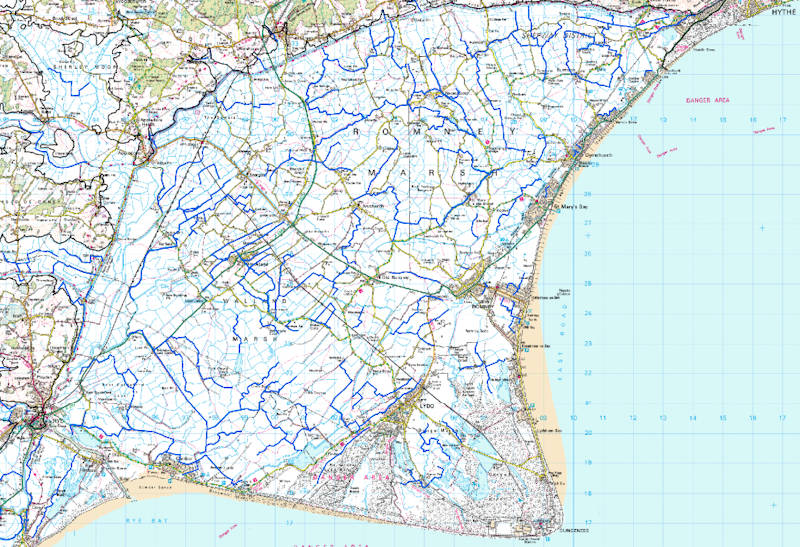 Map Showing the Large Number of Watercourses on Romney Marsh